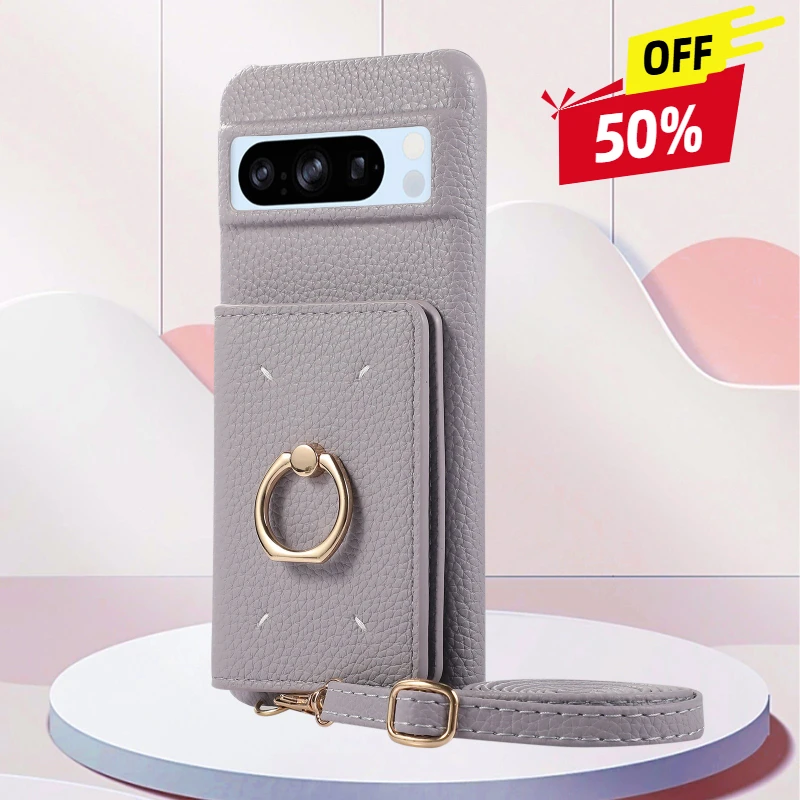 

Faux Leather Case For Google Pixel 9 Pro 8Pro 8A 7pro 6pro 6A Crossbody Strap Card Slot Phone Cover Coque