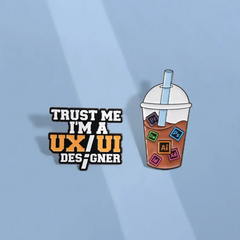 شارات معدنية للملابس وحقيبة الظهر ، إكسسوارات حقائب الظهر ، هدايا المجوهرات للأصدقاء ، ثق بي IM A UX UI ، تصميم UI #4