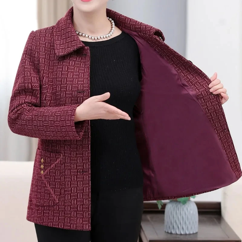 Middle Aged Elderly People Mom Tops Coat Spring And Autumn Annals Grandma Costume Jacket New Old Lady Clothes Lattice Tops Coat