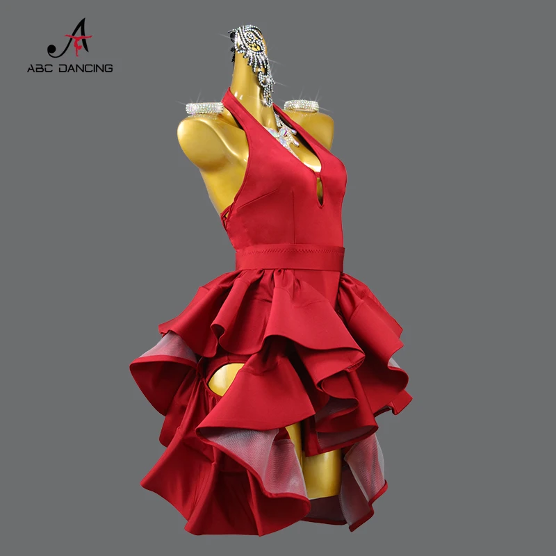 Red Latin Dance Dress Sexy Ladies Ballroom Party Show Costume Practice Wear Line Women Sports Skirt Female Professional Clothing