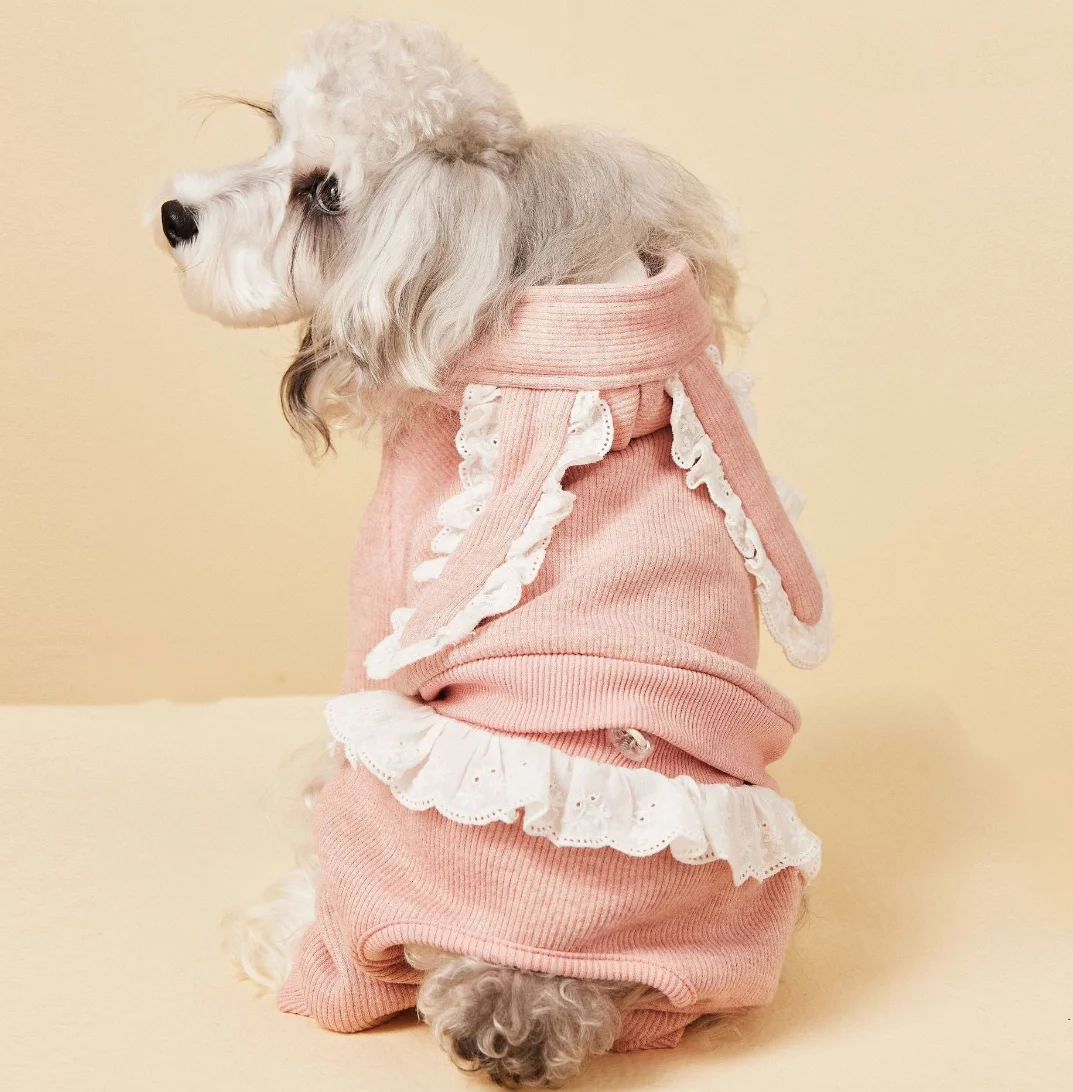 Four-legged Fleece Clothes for Pet, Fleece Pants, Flower Clothes, Autumn and Winter