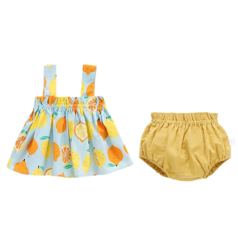 

Baby Girl Sunflower Print Sling Set Summer Cool Suits Girls Clothes Sets 2pcs Sling Skirt Fart-wrapped Pants Set