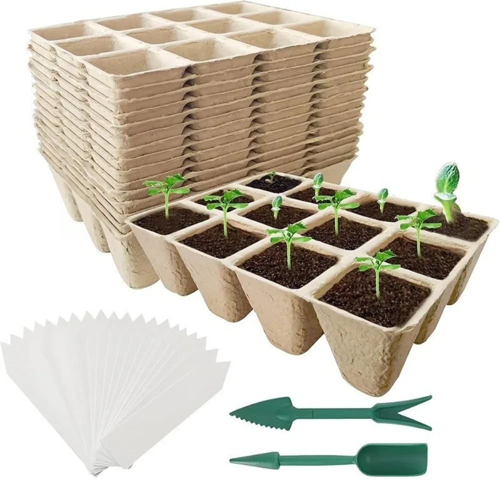20-Pack Biodegradable Seed Starter Trays with 12 Cells for Easy Plant Germination and Transplanting
