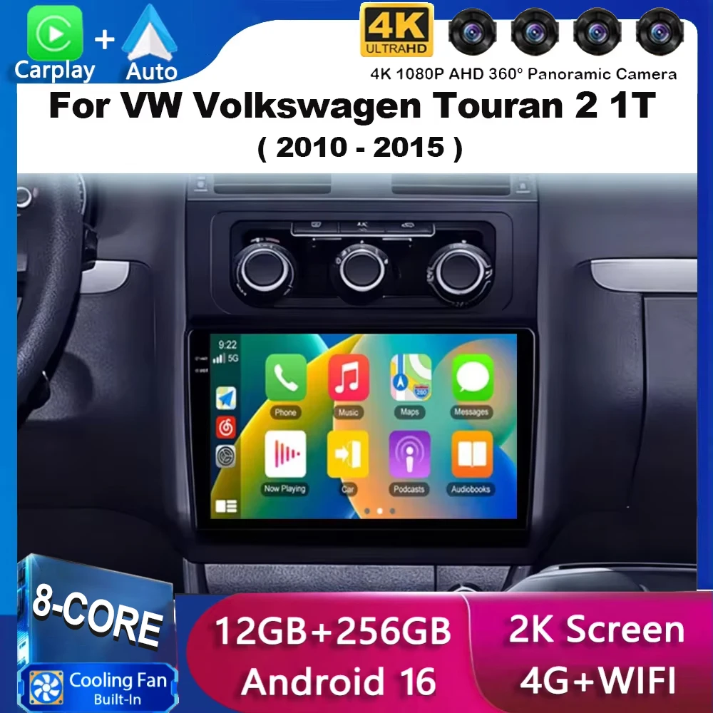 For VW Volkswagen Touran 2 1T 2010 2011 2012 2013 2014 2015 Android 16 Car Radio Wireless Auto Carplay Navigation GPS 4G+WIFI