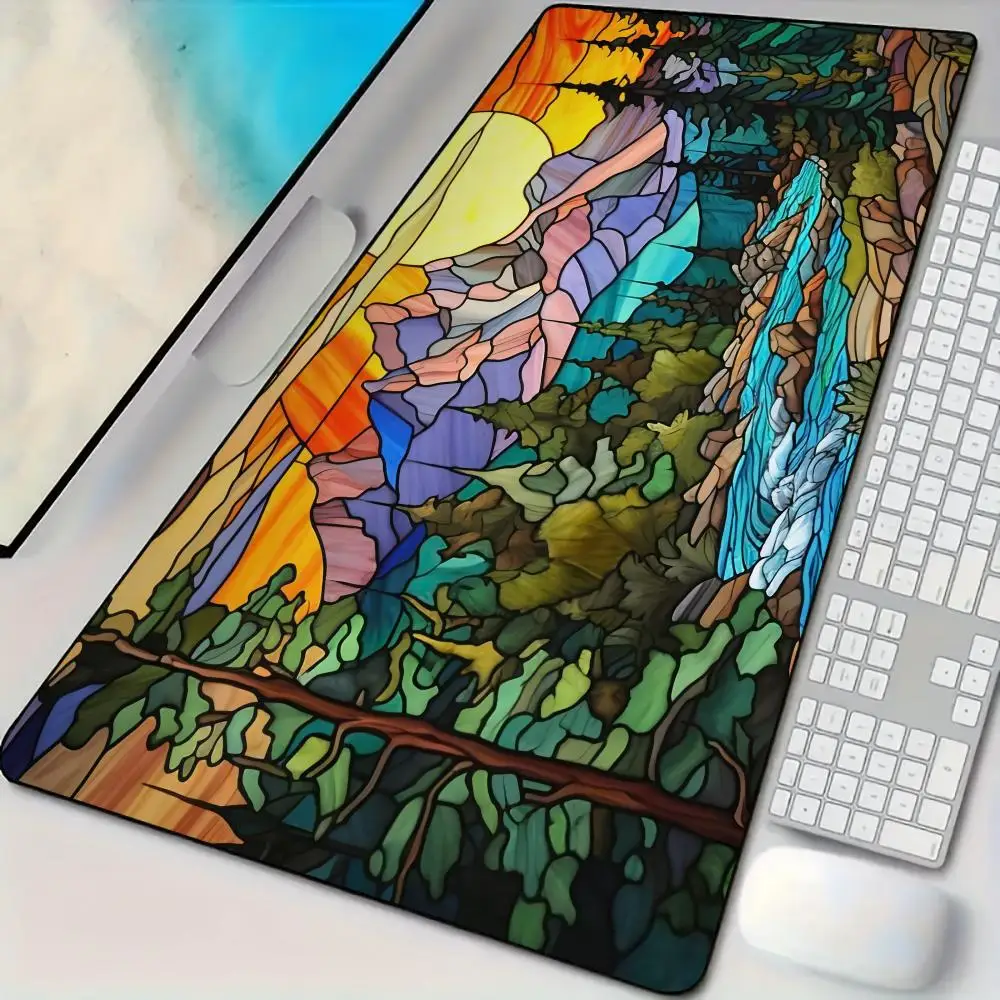 Kunstpixel stijl landschap thema Muismat Bureaumat met gestikte rand antislip rubberen basis pc-accessoires magische speelmat mauspad