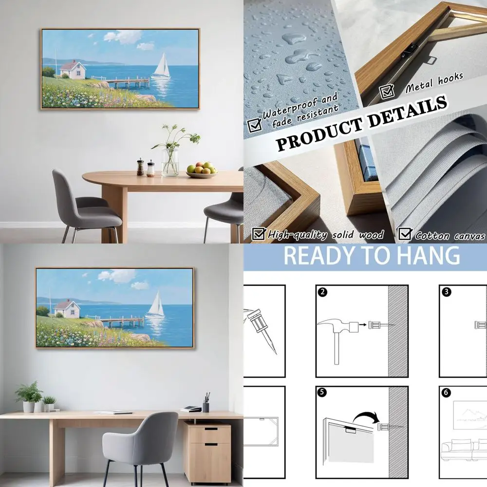 

Sailboat Ocean Wall Art for Living Rooms, Large Floral Nautical Decor, 20x40in