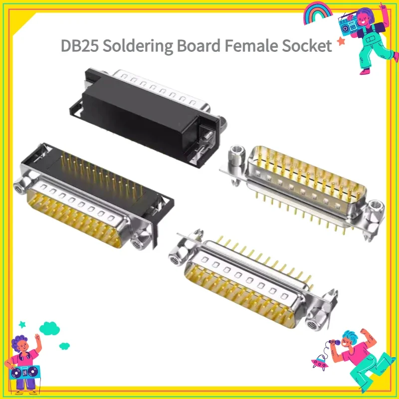 1Pcs  Industrial DB25 Soldering Board Female Socket DR25 Bent Foot 90 Degree Straight Insertion DP25 Pin Male Connector Socket