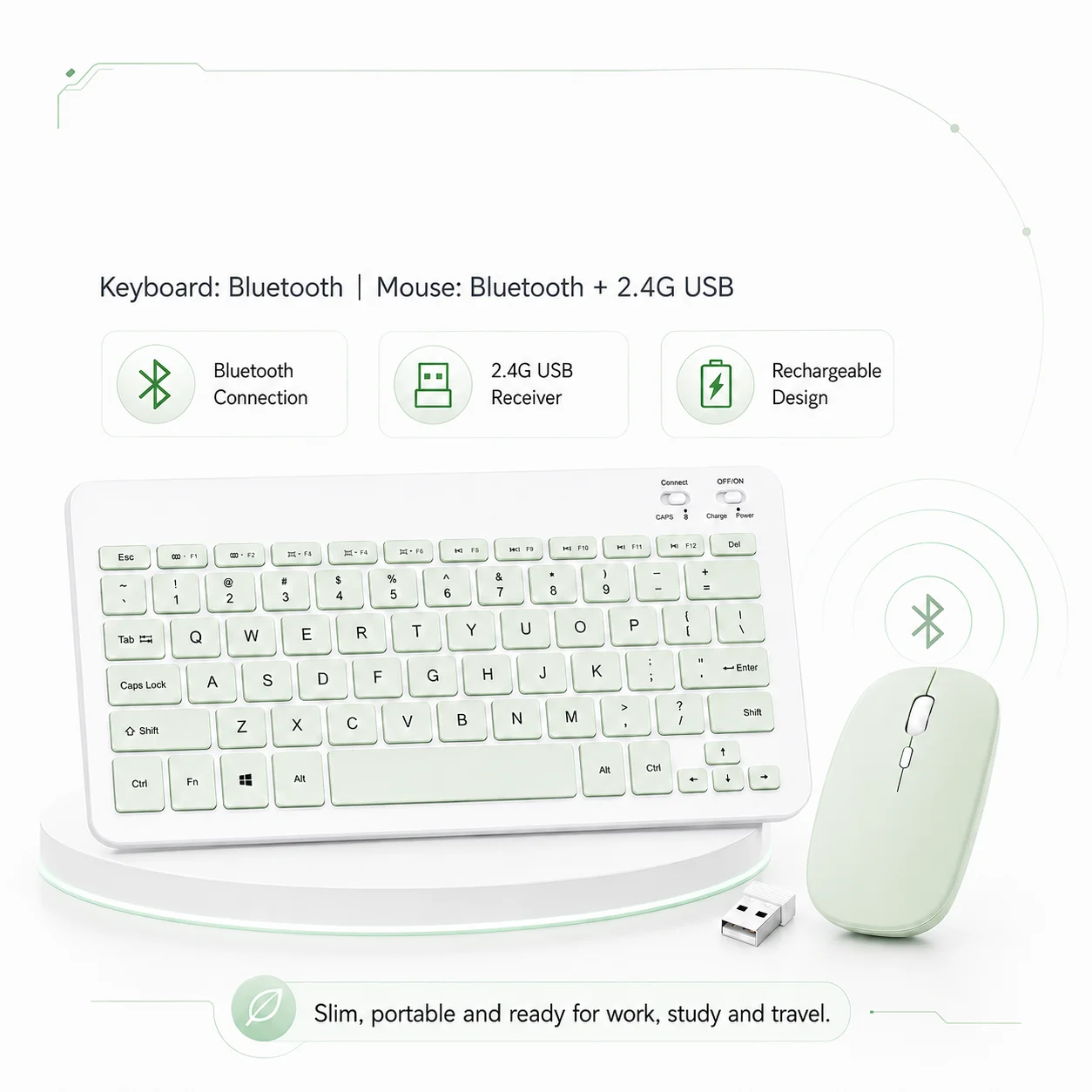 Suitable for MacBook iPad iPhone Android Devices Wireless Bluetooth Keyboard Mouse Combo Ultra Slim Rechargeable