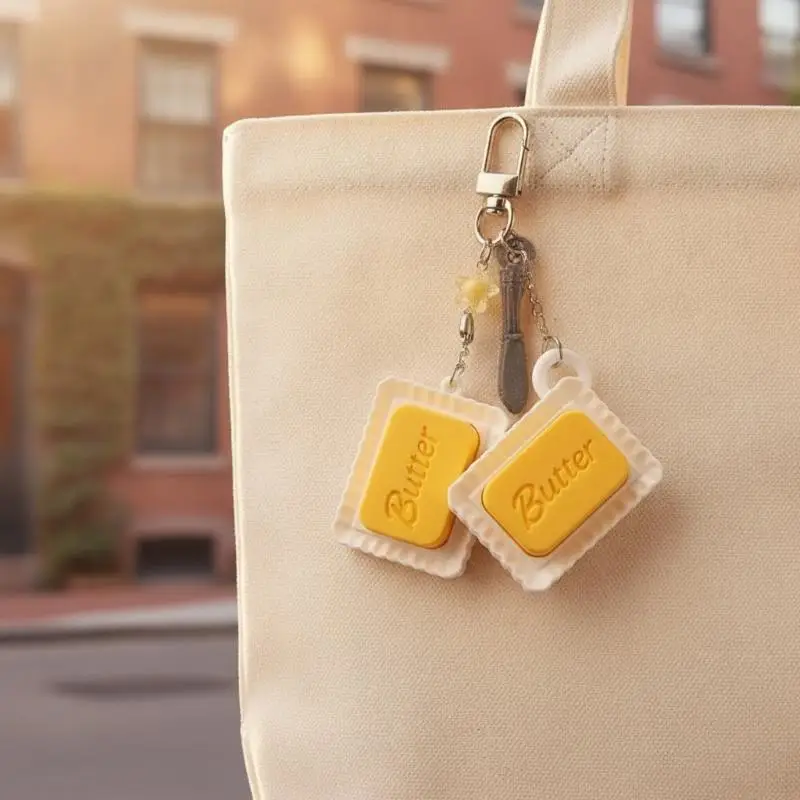 Niedlicher Butter-Slider-Schlüsselanhänger, simulierter Butter-Clicker, tragbares sensorisches Fidget-Spielzeug zur Angstlinderung, Taschenanhänger, Taschen-Ersatzteile – Detail 1