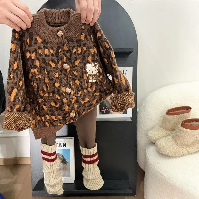

Kawaii Hello Kitty Anime Sanrio Cute Cartoon Knitted Sweaters Students Baby Cardigan Clothes Children Birthday Gifts for Kids