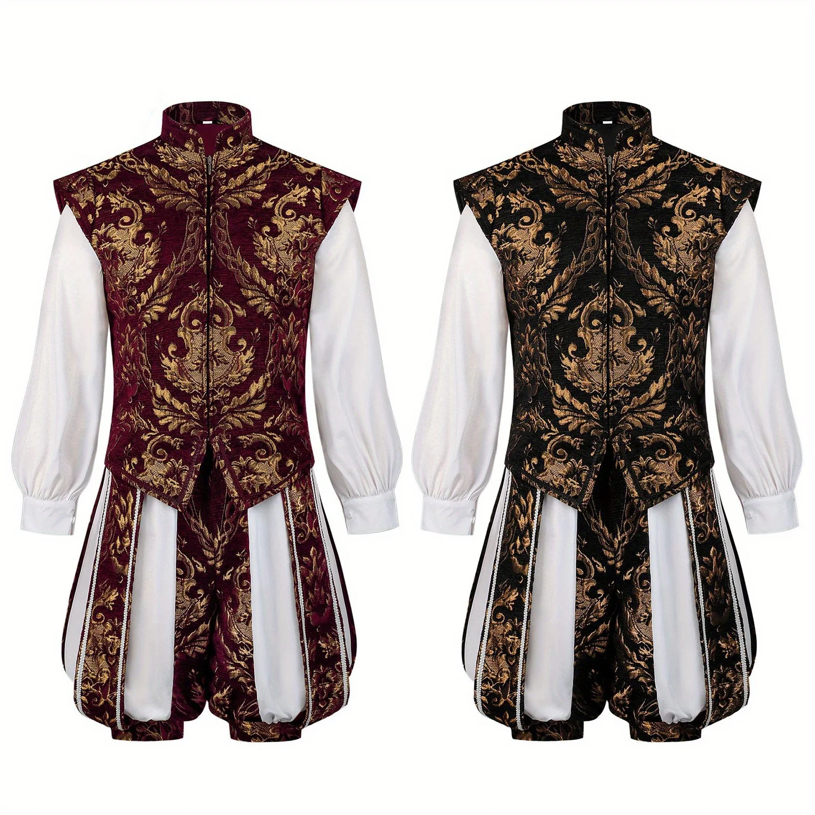 

Renaissance Men's Dress Up Elizabethan Prince King Double Tank Top and Pumpkin Pants Suit Stage Cosplay Costume