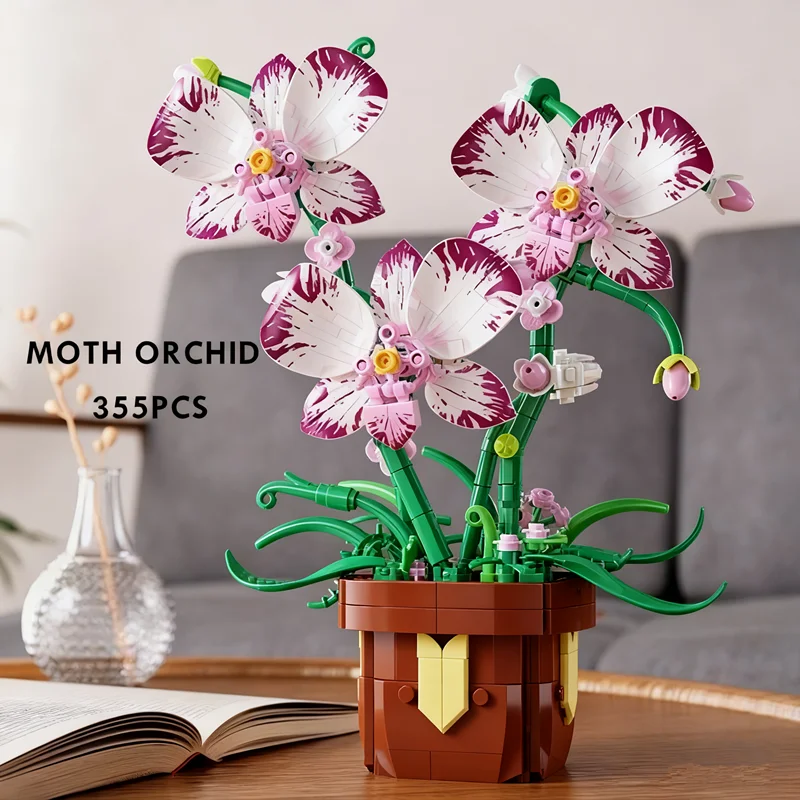 Set di blocchi di costruzione per piante in vaso fai-da-te Girasole Rosa Orchidea Fiore di giglio Modello Puzzle Set di giocattoli Regali di compleanno di Natale di Capodanno