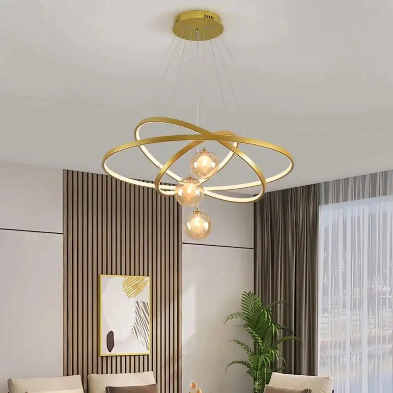 

Black/Golden Modern LED Pendant Lights For Living Room Dining Room Circle Rings Acrylic Aluminum Body Home Decor Hanging Lamp