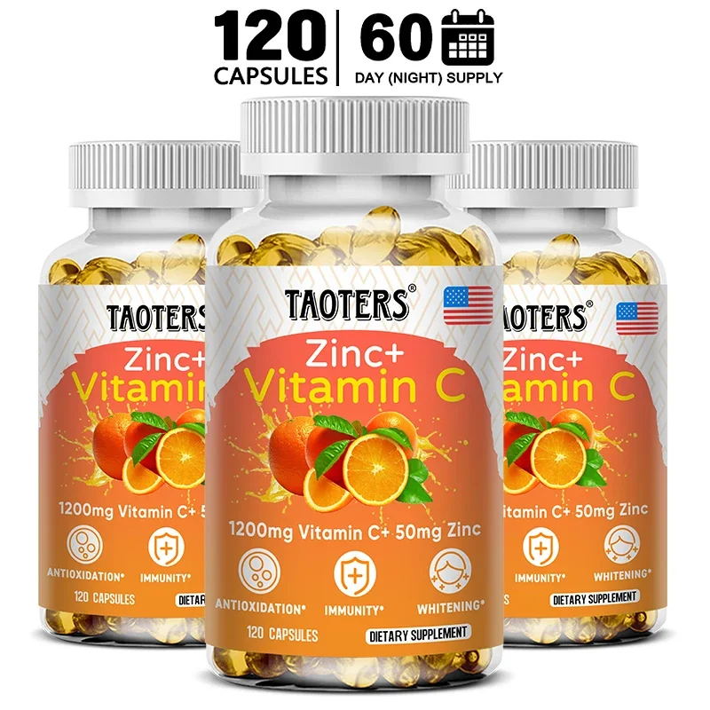 Taoters Vitamine C + Zinksupplement-Hoge Absorptie-Immuunsysteem, Huidgezondheidsvitaminen-Antioxidant Supplement