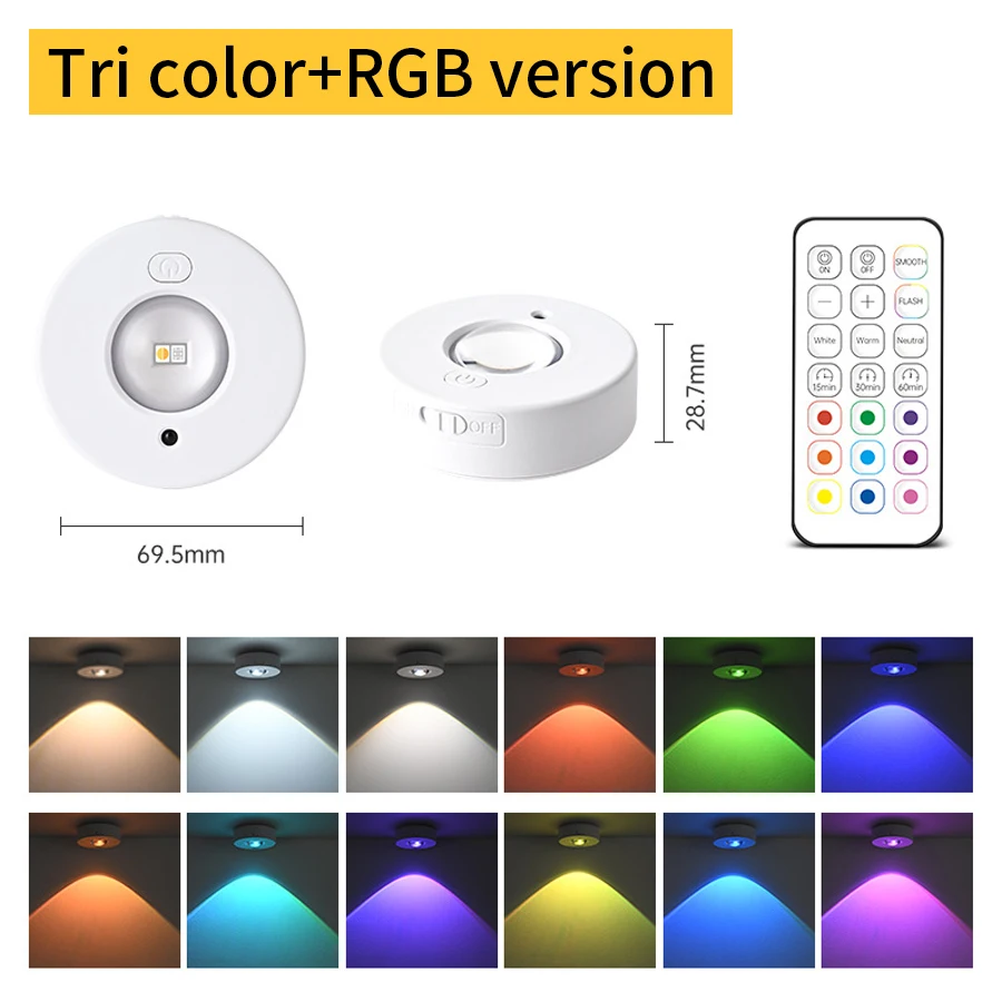 RGB wit led-nachtlampje met IR-afstandsbediening Oplaadbare lamp Draadloos onder kastverlichting Spotlight voor vitrinekast