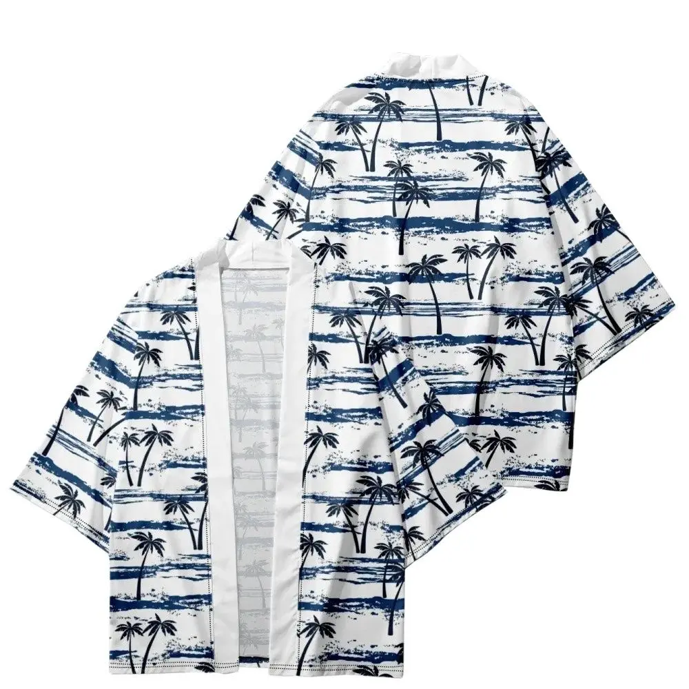 

Summer Samurai Kimono Cosplay Japanese Fashion Stylish Coconut Tree Print Haori Streetwear Kimono Yukata Men Cardigan Robe