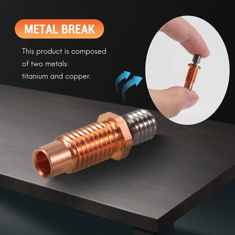 All-Metal Bi-Metal V6-Tcrazy Heatbreak Titanium & Copper 3D Printer Nozzle Bimetal Throat For 1.75Mm V6 Hotend Heater