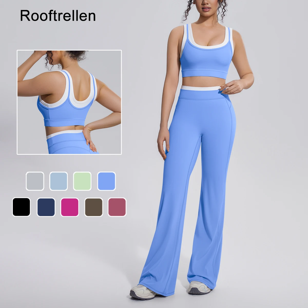 2PCS Gym Tracksuit Yoga Set Woman Backless Sexy Bra Fitness Sportswear High Waist Wide Leg Pants Sports Bra Woman Gym Set