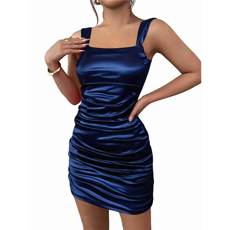 فستان ASDS-Women's من الساتان بدون أكمام وظهر مكشوف، فساتين حفلات الكوكتيل الحريرية #3