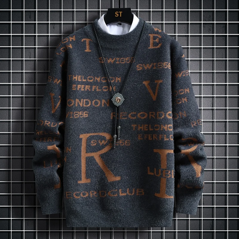 

2025 свитер с полувысоким воротником, мужской осенне-зимний тренд, свободный повседневный вязаный свитер, утепленный теплый свитер