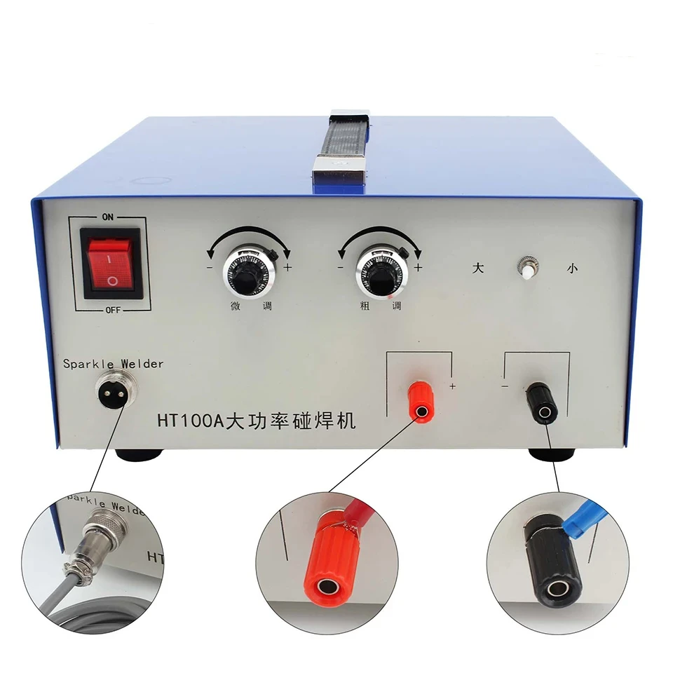 

HT100A Jewelry Spot Welder 100A Portable Spot Welder Electric Soldering Welding Machine with Foot Pedal Jewelry Repair Tool Kit