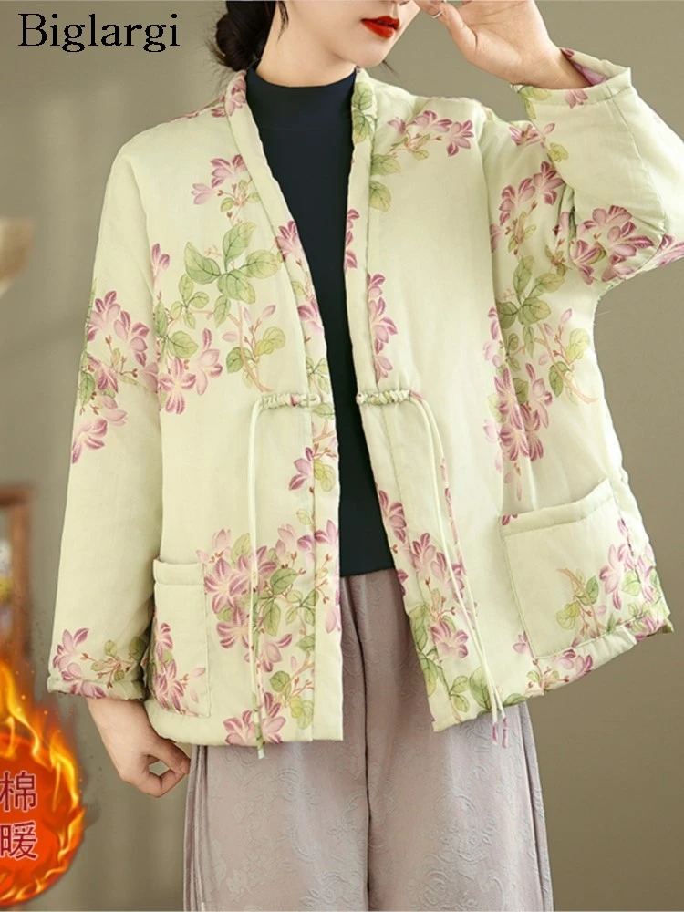 

Oversized Autumn Winter Chinese Style Padded Cotton Coat Women Flower Floral Fashion Ladies Jackets Loose Casual Woman Coats