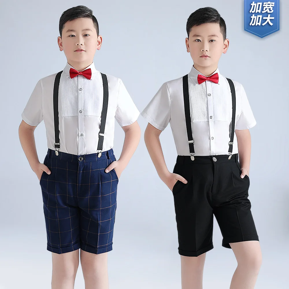 Wholesale of Fat version Short sleeved Bracelet Pants Set Summer New Fashion Boys Host Piano Performance Dress