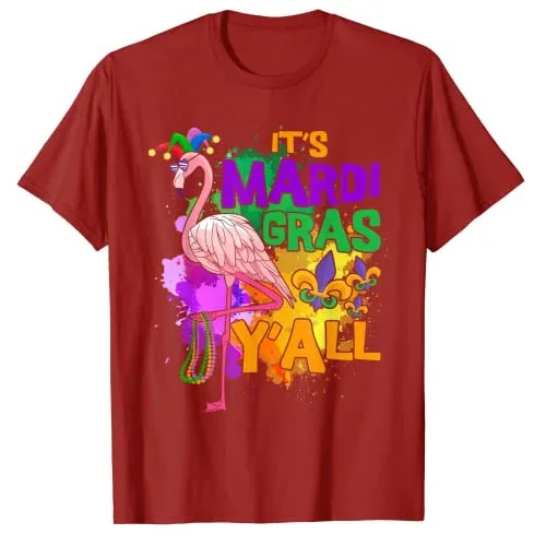 Let The Shenanigans Begin Outfits Graphic Tee Top Mardi-Gras-Party Clothes Funny Carnival Party Gift Flamingo Mardi Gras T-Shirt