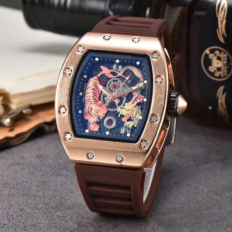 New Wine Barrel Super luminous hollow Richard Watch High Quality Silicone Chronograph Dragon and Tiger Watch