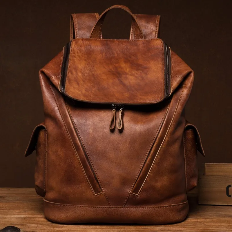 

Casual Joker leather backpack retro tide men's leather backpack large capacity travel backpack 15 inch business computer bag
