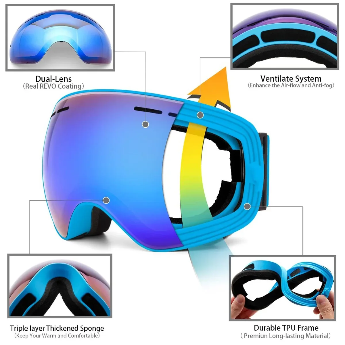 X-TIGER Ski Goggles Double Layers Anti-fog Set Snowboard Snow Goggles Snowmobile Glasses Eyewear Night Vision Sport Ski Goggles