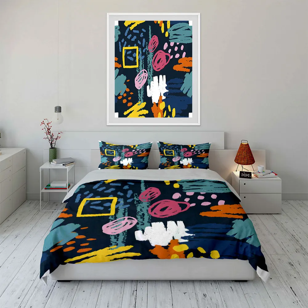 Abstract artwork colorful graffiti style Print Soft Comfortable Duvet Cover Bedding Set Included 1*Duvet Cover  2*Pillowcases
