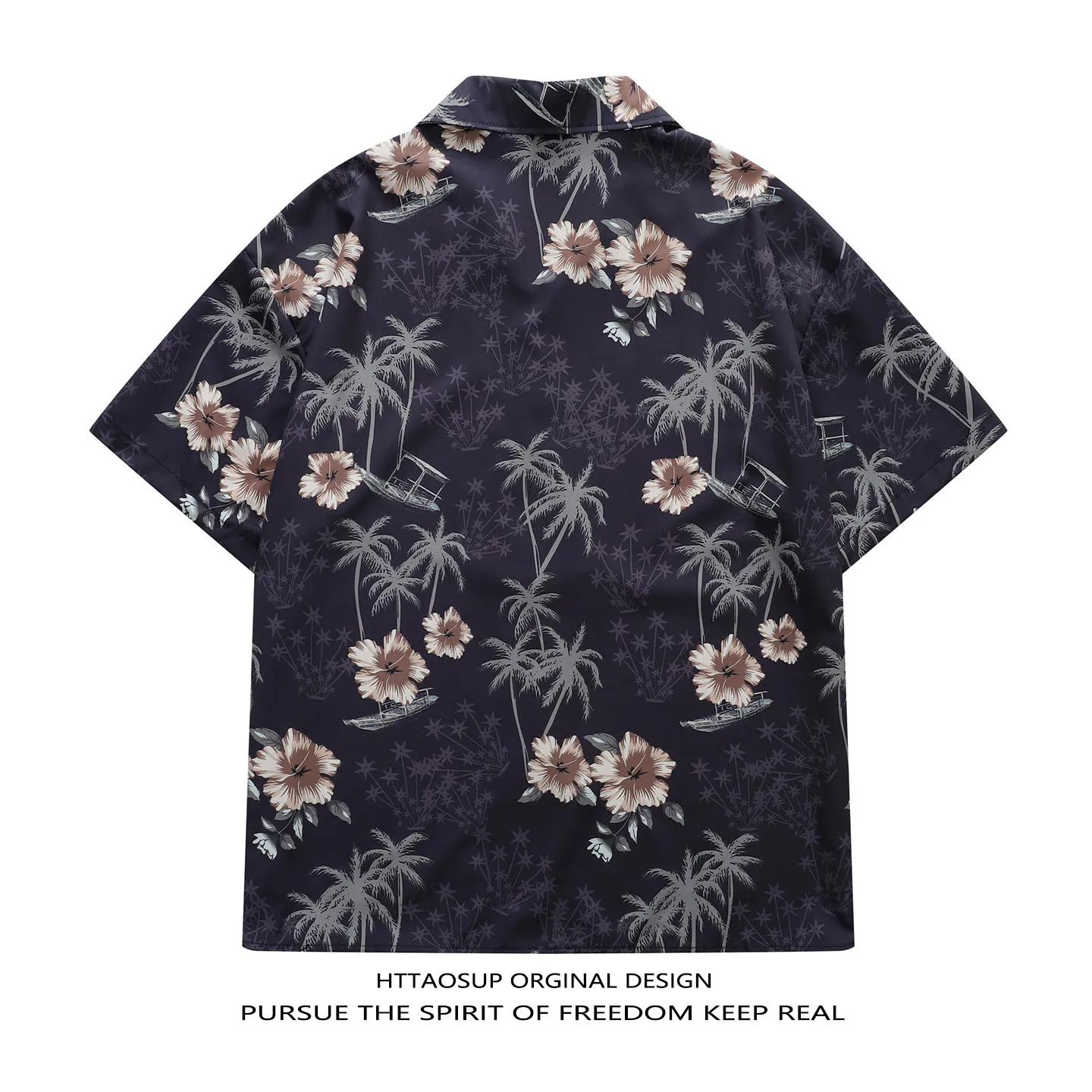 HTTAOSUP Summer Coconut Tree Print Hawaiian Loose Short Sleeve Shirt Men Women Couple Casual Style Polyester Fiber Shirt