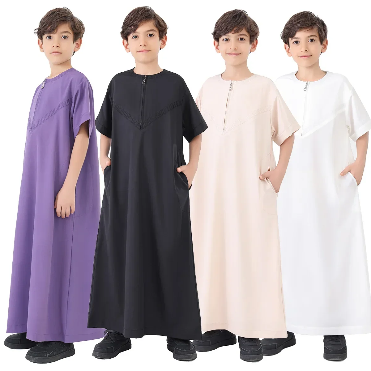 Ragazzi Medio Oriente Tradizionale Thobe Caftano Ramadan Musulmano Arabo Dubai Malese Abbigliamento per bambini Jubba Thoub Eid Daffah Dishdasha