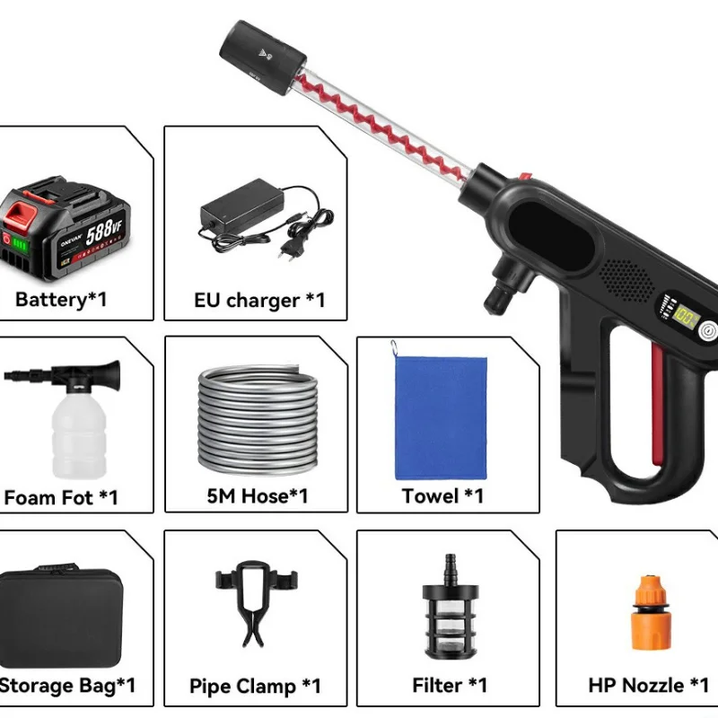 

Спиральный усилитель, машина для чистки автомойки, большой цифровой дисплей, литиевая батарея, портативный водяной пистолет высокого давления