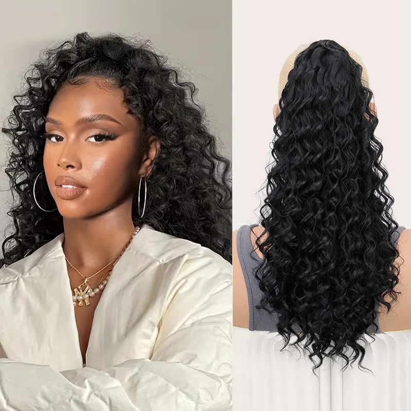 

Синтетический короткий афро-косичка с глубокими локонами для афроамериканок, пушистый хвост-накладка для женщин