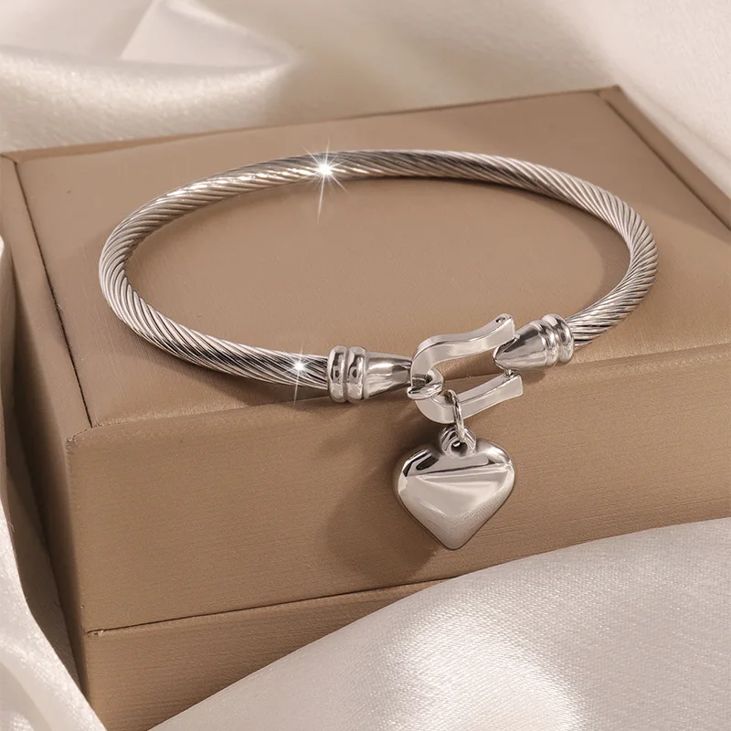 European Original New Crystal Heart Shape Charm cross stainless steel Bracelets Bangles Jewelry Gift For Women