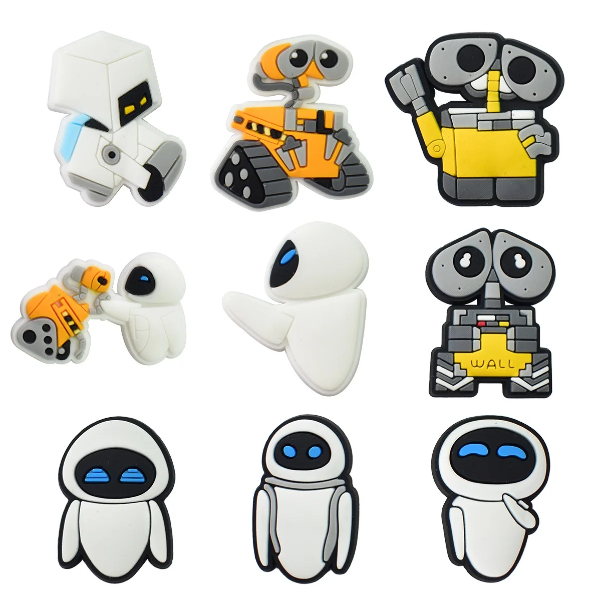 9PCS Disney Wall-E Shoe Charm Mix, Decoración de PVC al por mayor, Hebilla Desmontable DIY, Impermeable para Niños, Regalo de Navidad
