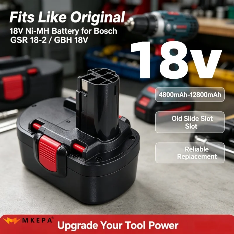 18V 4800/6800/9800/12800mAh Nickel Battery, Replacement Cordless Drill Battery Compatible With BAT038 BAT040