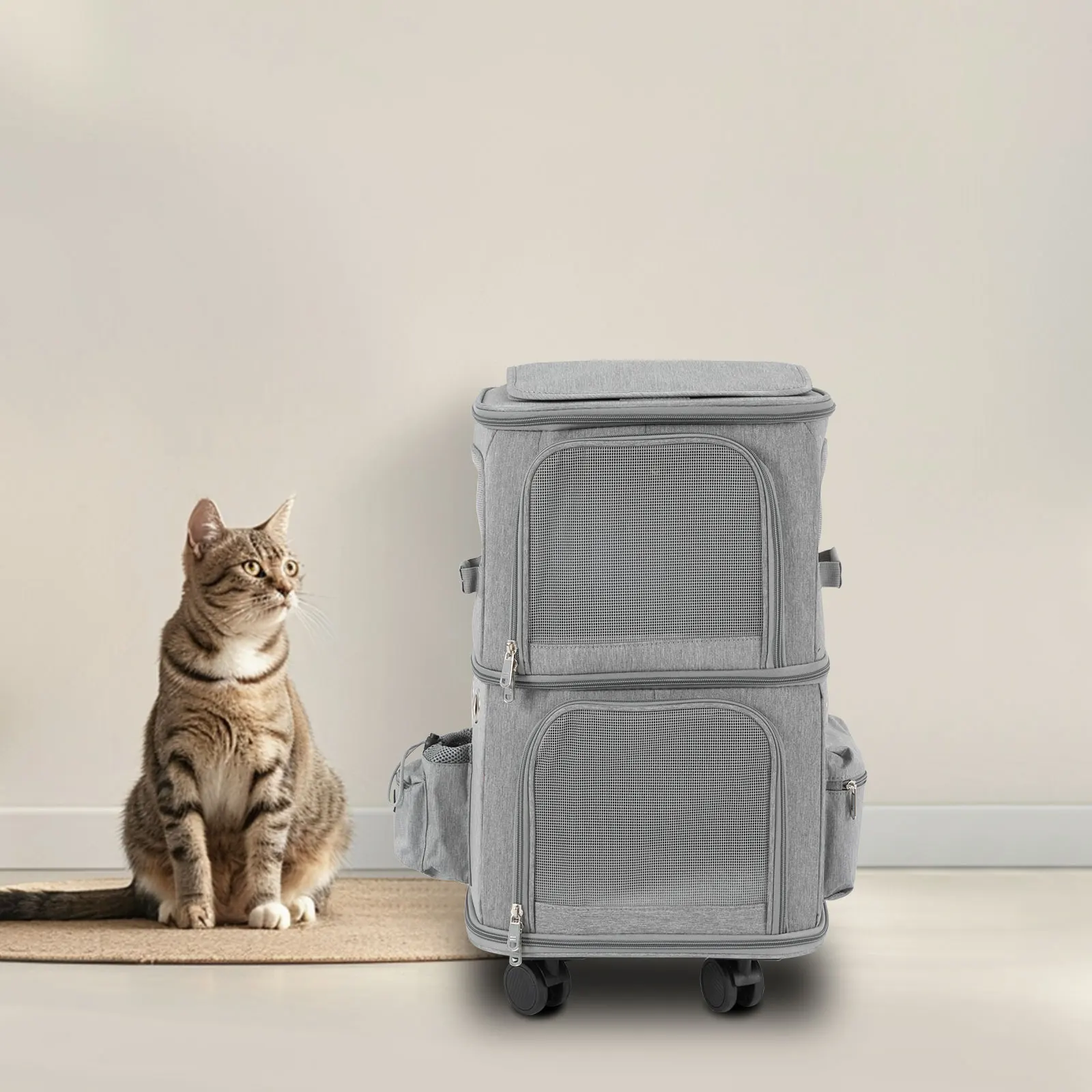 Super Large Portable Pet Cart Box Pet Trolley Bag - Grey 35x26x61cm