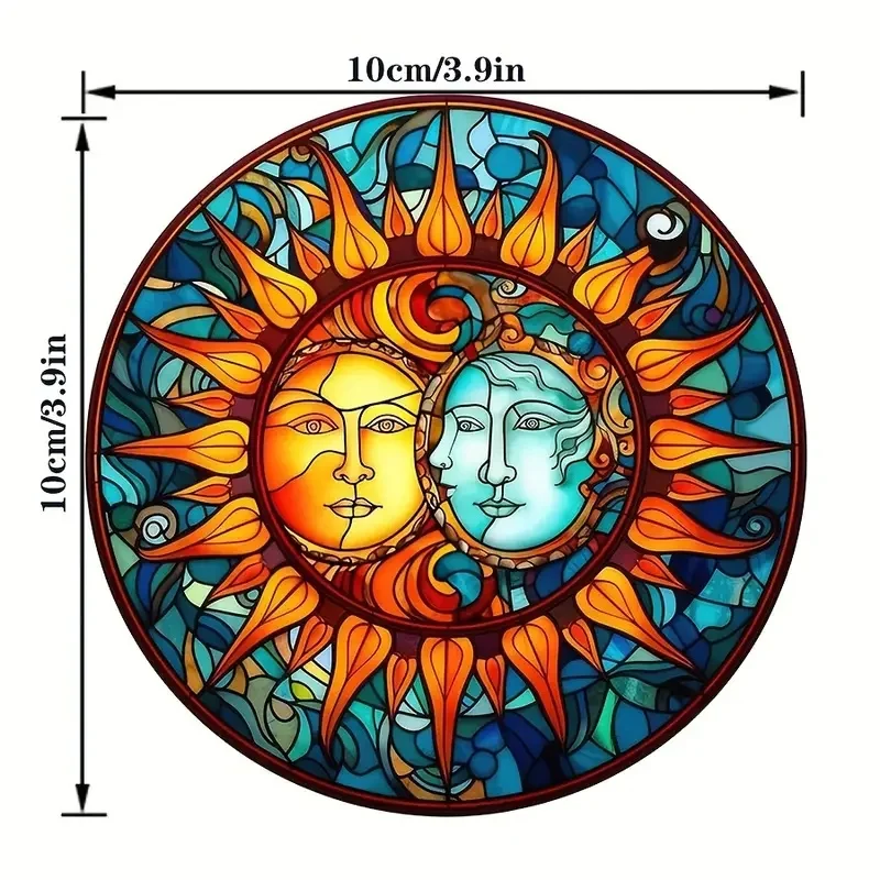 A Set of 8-Piece Colorful Wooden Round Coasters with Sun and Moon Themes Is Suitable as a Gift for Easter and Christmas