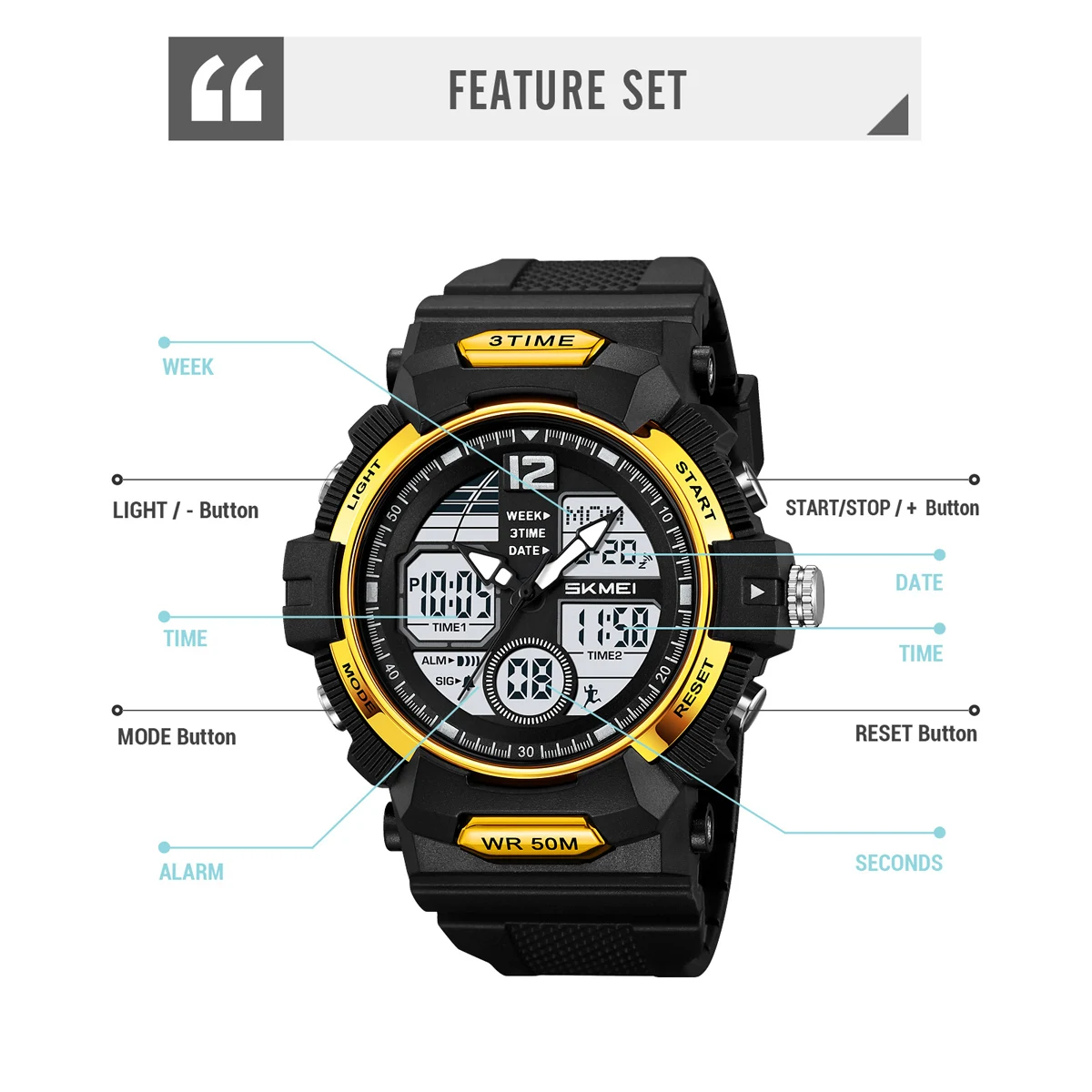 SKMEI Youth Fashion Design Waterproof Chrono Wristwatch Sports Casual Alarm Clock Watches For Men Women World Time Digital Watch