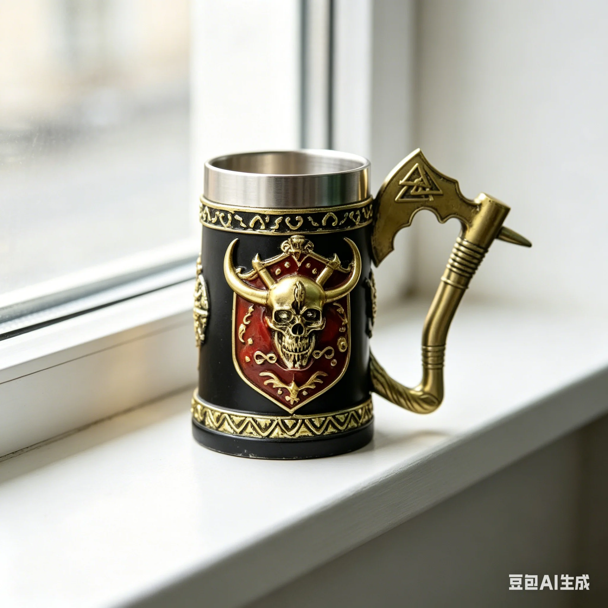 3D Stainless Steel Resin Beer Mug American Style Axe Handle Skull Design Creative Tankard Bar Drinkware Gift for Men