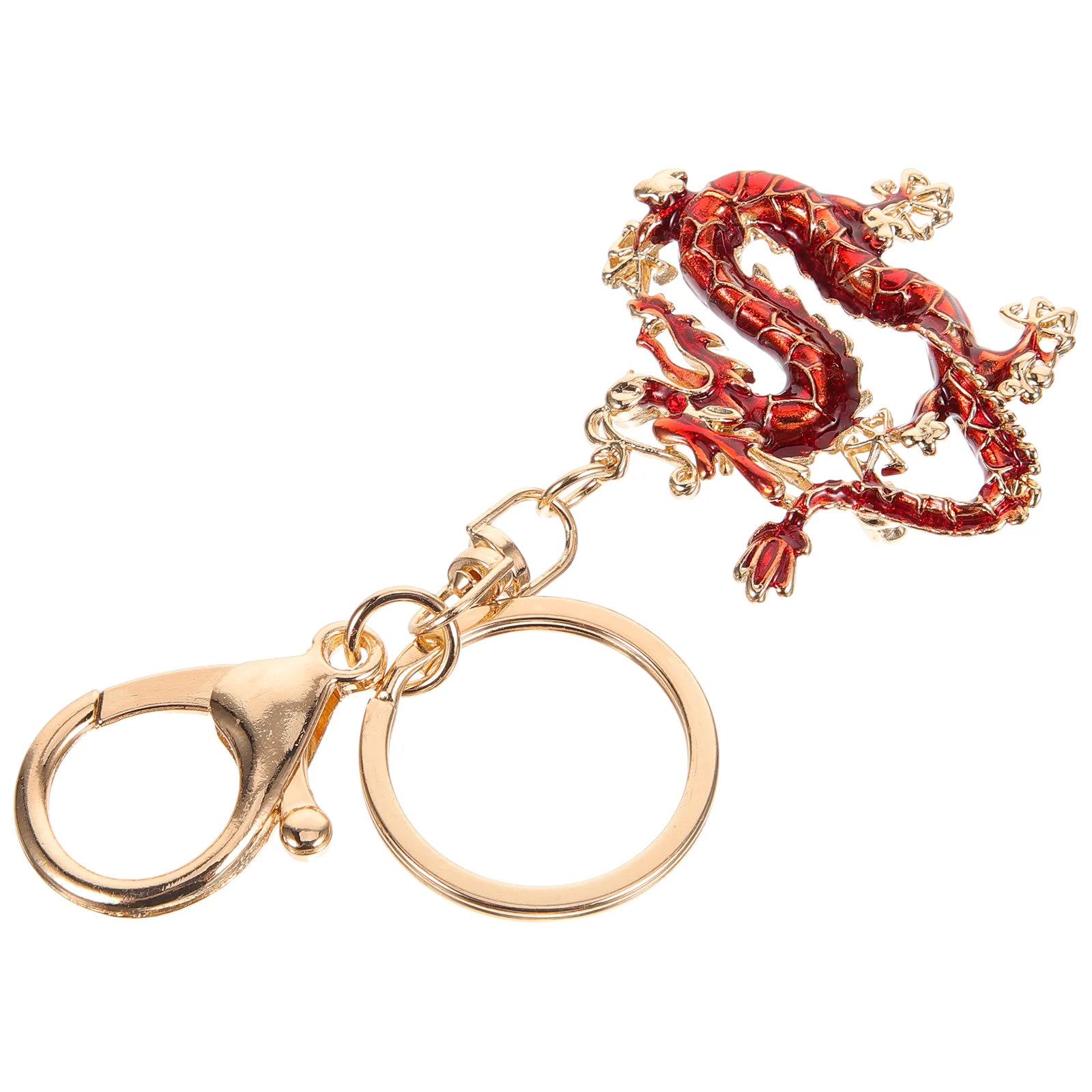 Chinese Dragon Keychain Golden Zodiac Pendant Accessories (Red) Rings Animal Decorative Bag Keychains Metal Modeling