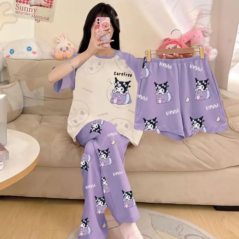 Sanrio Pigiama Ragazza Calda Estate Sanrio 2025 Dolce Studente Carino Set di Tre Pezzi Cartoon Kulomi Moda Versione Allentata Vestiti per La Casa