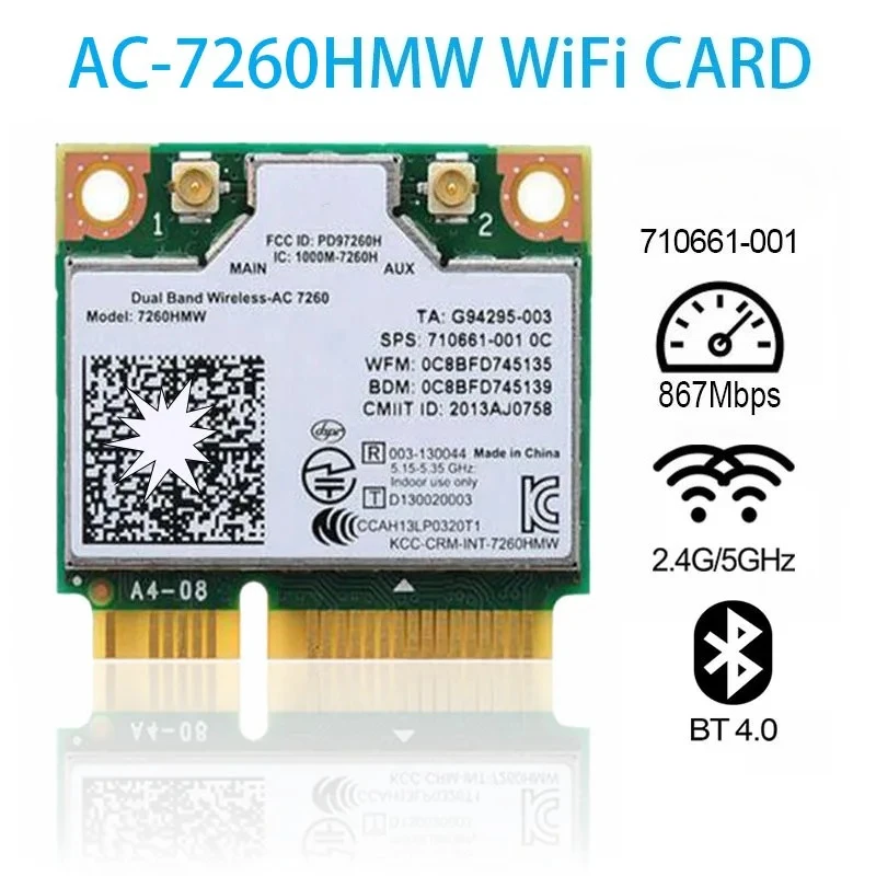 Z 2026 Dual Band Wireless Ac 7260 7260hmw Half Mini Pci E Wifi Card 867mbps Bluetooth 4.0