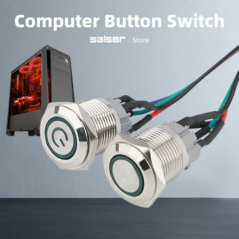 

12/16/19/22 мм 3-6 В DIY с проводом для компьютера, ПК, лампа, основная плата, источник питания, черный/серебристый металлический кнопочный переключатель