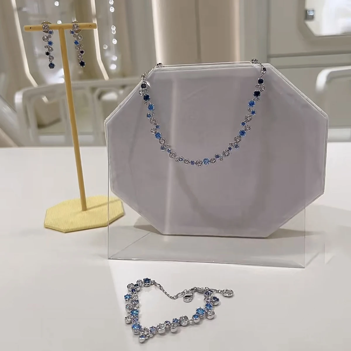 

Luxury Jewelry Set for Women, Including a Necklace, Bracelet, and Earrings Set With Blue Cubic Zirconia a Perfect Christmas