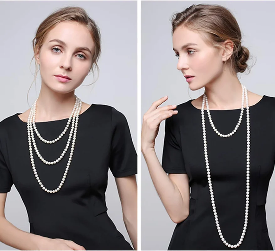 Long Pearl Necklaces for Women Girls Cream White Faux Pearl Strand Layered Necklace Costume Jewelry Gifts for Her