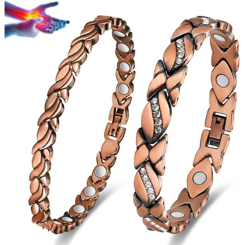 Retro Twisted & Rhinestone Inlaid Chain Bracelet Pack, Red Bronze Tone Zinc Alloy Decorative Wristband